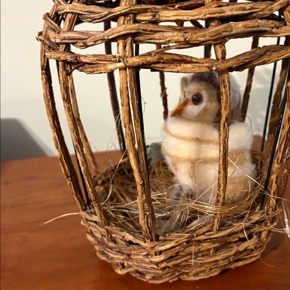 Rustic Wicker Pumpkin Bird Cage Decor w/ Felted Owl Cottagecore - Picture 4 of 7